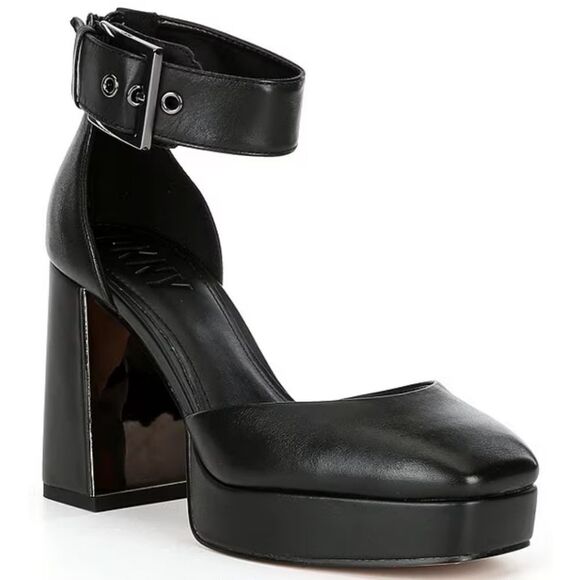 BRAND NEW DKNY BARRA LEATHER PLATFORM ANKLE WRAP PUMPS - Picture 1 of 14